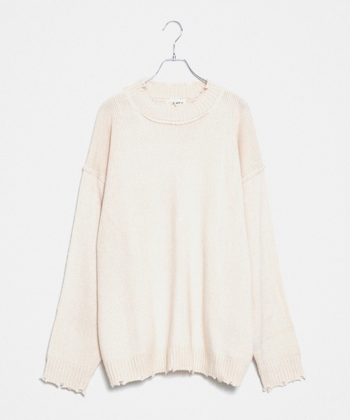 THE HITSS(ヒッツ)の「【THE HITSS】アクリルバルキーニット ダメージ モックネック プルオーバー(ニット/セーター・メンズ・オフホワイト/サックスブルー/チャコール/モカ・M/L)」の1枚目の写真