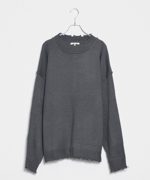 THE HITSS(ヒッツ)の「【THE HITSS】アクリルバルキーニット ダメージ モックネック プルオーバー(ニット/セーター・メンズ・オフホワイト/サックスブルー/チャコール/モカ・M/L)」の2枚目の写真