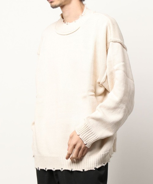 THE HITSS(ヒッツ)の「【THE HITSS】アクリルバルキーニット ダメージ モックネック プルオーバー(ニット/セーター・メンズ・オフホワイト/サックスブルー/チャコール/モカ・M/L)」の10枚目の写真