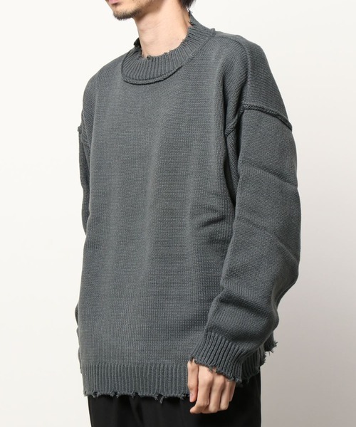 THE HITSS(ヒッツ)の「【THE HITSS】アクリルバルキーニット ダメージ モックネック プルオーバー(ニット/セーター・メンズ・オフホワイト/サックスブルー/チャコール/モカ・M/L)」の9枚目の写真