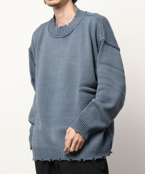 THE HITSS(ヒッツ)の「【THE HITSS】アクリルバルキーニット ダメージ モックネック プルオーバー(ニット/セーター・メンズ・オフホワイト/サックスブルー/チャコール/モカ・M/L)」の7枚目の写真