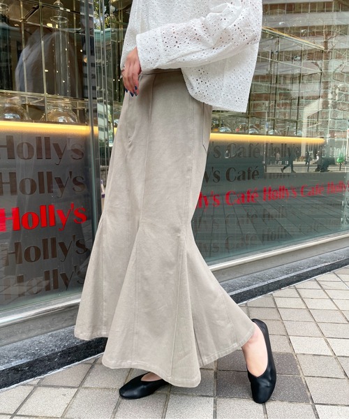 StyleSea(スタイルシー)の「ヘビーツイルマーメイドスカート(デニムスカート・レディース・チャコールグレー/ブラウン/アイボリー/マスタード/グレイッシュベージュ・MEDIUM)」の4枚目の写真