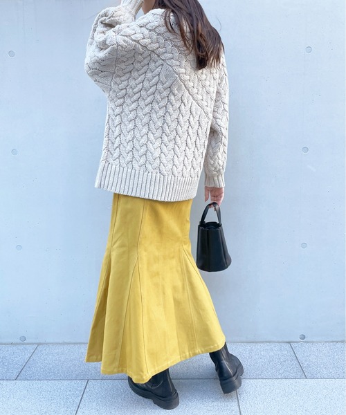 StyleSea(スタイルシー)の「ヘビーツイルマーメイドスカート(デニムスカート・レディース・チャコールグレー/ブラウン/アイボリー/マスタード/グレイッシュベージュ・MEDIUM)」の18枚目の写真