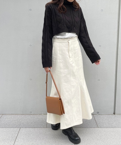 StyleSea(スタイルシー)の「ヘビーツイルマーメイドスカート(デニムスカート・レディース・チャコールグレー/ブラウン/アイボリー/マスタード/グレイッシュベージュ・MEDIUM)」の6枚目の写真