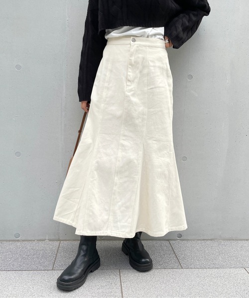 StyleSea(スタイルシー)の「ヘビーツイルマーメイドスカート(デニムスカート・レディース・チャコールグレー/ブラウン/アイボリー/マスタード/グレイッシュベージュ・MEDIUM)」の15枚目の写真