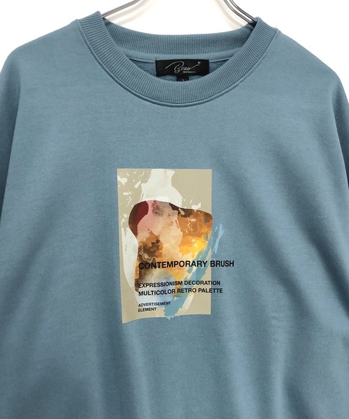 Beno（ビーノ）の「ライトTC裏毛 コラージュアートプリント オーバーサイズ トレーナー（スウェット・メンズ・ブラック/オフホワイト/スモークピンク/グレイッシュブルー・M/L）」の21枚目の写真