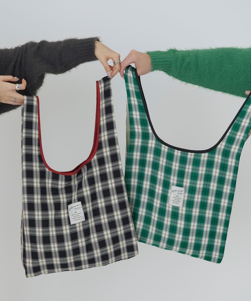 TINA：JOJUN（ティーナジョジュン）の「チェック柄 トートバッグ TINA：JOJUN（トートバッグ・レディース・グリーン/ブラック・F）」の16枚目の写真
