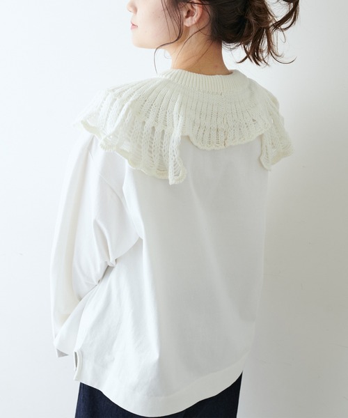 PUAL CE CIN(ピュアルセシン)の「透かし柄編み襟付きカットソー(Tシャツ/カットソー・レディース・ホワイト/ブラック/ライトベージュ・FREE)」の15枚目の写真