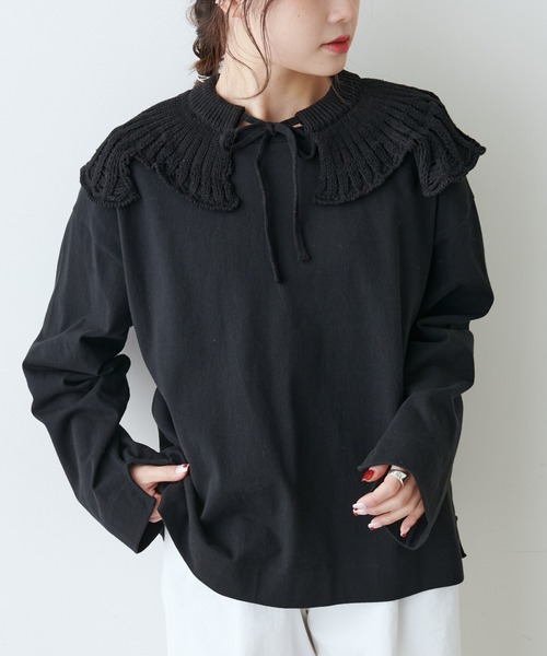 PUAL CE CIN(ピュアルセシン)の「透かし柄編み襟付きカットソー(Tシャツ/カットソー・レディース・ホワイト/ブラック/ライトベージュ・FREE)」の21枚目の写真