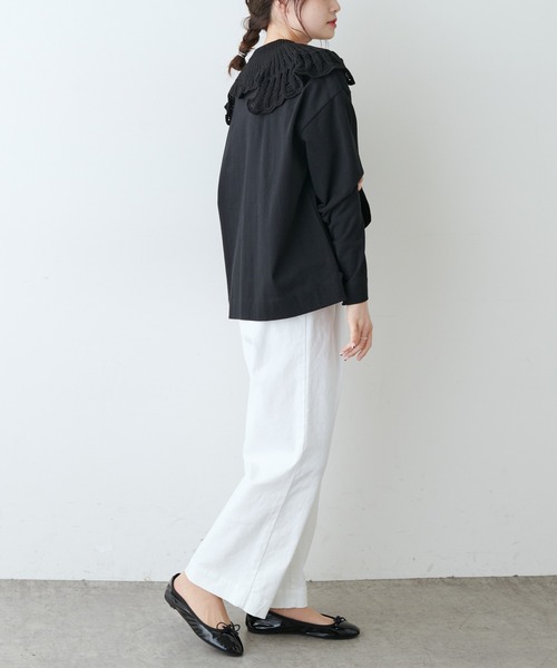 PUAL CE CIN(ピュアルセシン)の「透かし柄編み襟付きカットソー(Tシャツ/カットソー・レディース・ホワイト/ブラック/ライトベージュ・FREE)」の16枚目の写真