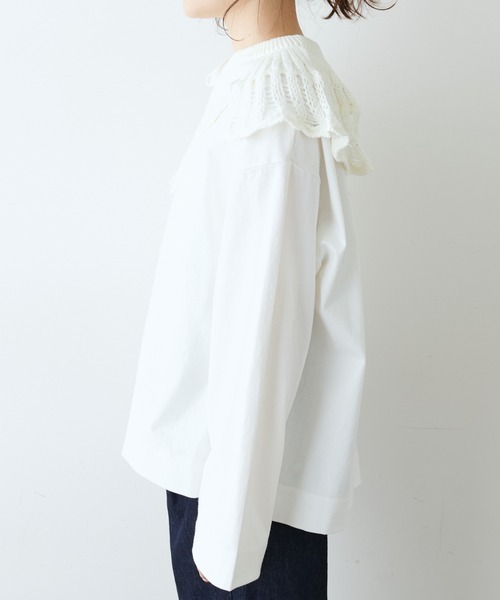 PUAL CE CIN(ピュアルセシン)の「透かし柄編み襟付きカットソー(Tシャツ/カットソー・レディース・ホワイト/ブラック/ライトベージュ・FREE)」の9枚目の写真