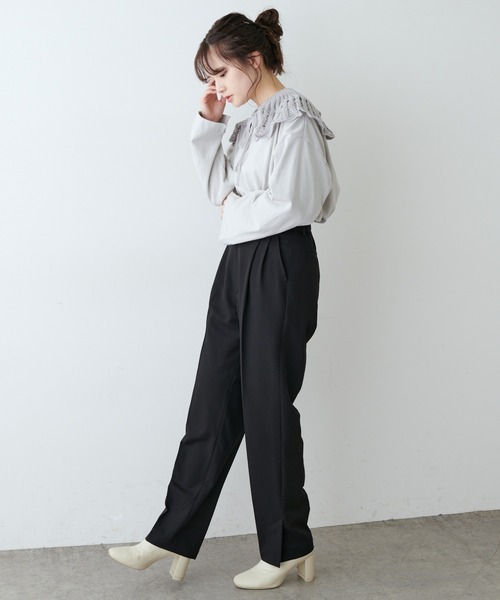 PUAL CE CIN(ピュアルセシン)の「透かし柄編み襟付きカットソー(Tシャツ/カットソー・レディース・ホワイト/ブラック/ライトベージュ・FREE)」の13枚目の写真