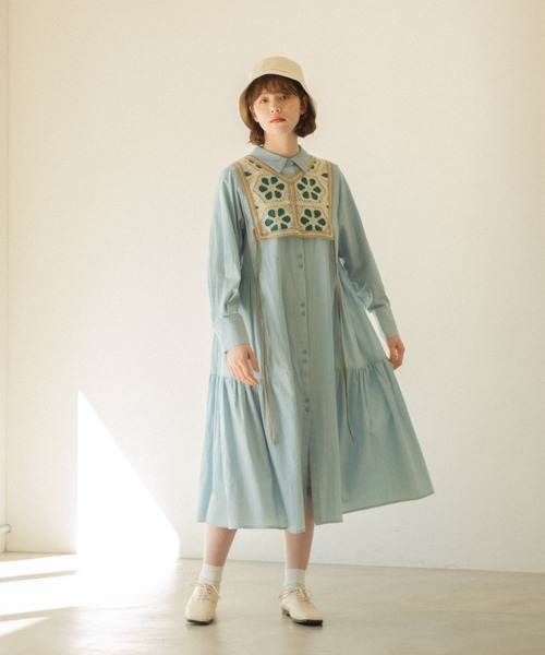 idem(イデム)の「side frill chambray onepiece/サイドフリルデニムシャツワンピース(シャツワンピース・レディース・ライトブルー/ネイビー・FREE)」の3枚目の写真