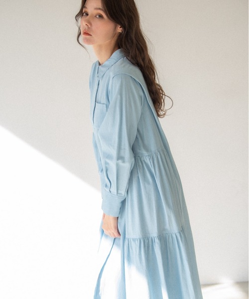 idem(イデム)の「side frill chambray onepiece/サイドフリルデニムシャツワンピース(シャツワンピース・レディース・ライトブルー/ネイビー・FREE)」の15枚目の写真