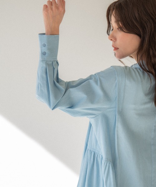 idem(イデム)の「side frill chambray onepiece/サイドフリルデニムシャツワンピース(シャツワンピース・レディース・ライトブルー/ネイビー・FREE)」の8枚目の写真