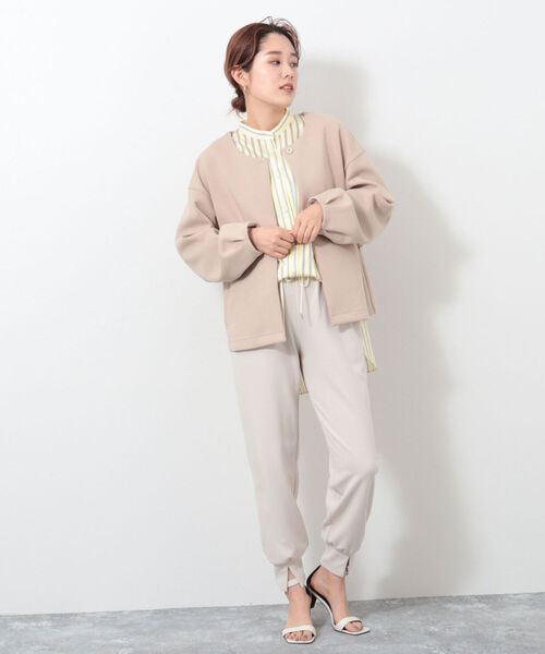 NOLLEY’S(ノーリーズ)の「◇【WEB限定】T/Cダンボールノーカラーフリルジャケット(ブルゾン・レディース・ネイビー/ベージュ・FREE)」の14枚目の写真