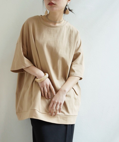HER CLOSET（ハークローゼット）の「【HERCLOSET】7オンスヘビーウェイトコットンビッグシルエットTシャツ（Tシャツ/カットソー・レディース・ホワイト/チャコールグレー/ブラック/ベージュ/パープル/ブルー・M）」の5枚目の写真