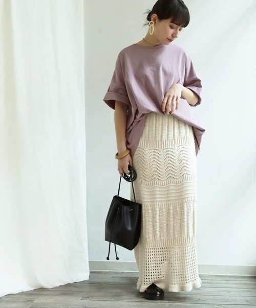 HER CLOSET（ハークローゼット）の「【HERCLOSET】7オンスヘビーウェイトコットンビッグシルエットTシャツ（Tシャツ/カットソー・レディース・ホワイト/チャコールグレー/ブラック/ベージュ/パープル/ブルー・M）」の6枚目の写真