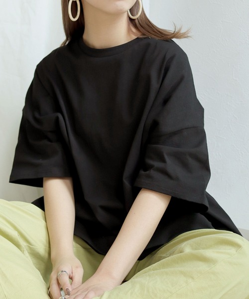 HER CLOSET（ハークローゼット）の「【HERCLOSET】7オンスヘビーウェイトコットンビッグシルエットTシャツ（Tシャツ/カットソー・レディース・ホワイト/チャコールグレー/ブラック/ベージュ/パープル/ブルー・M）」の3枚目の写真