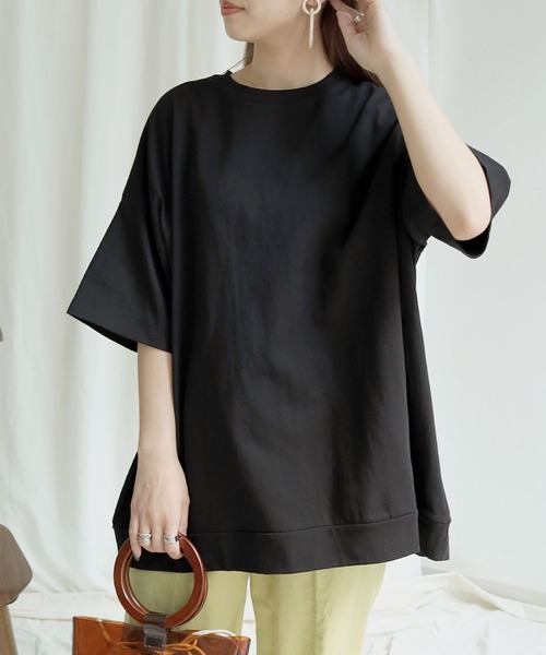 HER CLOSET（ハークローゼット）の「【HERCLOSET】7オンスヘビーウェイトコットンビッグシルエットTシャツ（Tシャツ/カットソー・レディース・ホワイト/チャコールグレー/ブラック/ベージュ/パープル/ブルー・M）」の14枚目の写真