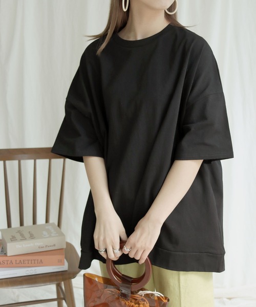 HER CLOSET（ハークローゼット）の「【HERCLOSET】7オンスヘビーウェイトコットンビッグシルエットTシャツ（Tシャツ/カットソー・レディース・ホワイト/チャコールグレー/ブラック/ベージュ/パープル/ブルー・M）」の15枚目の写真