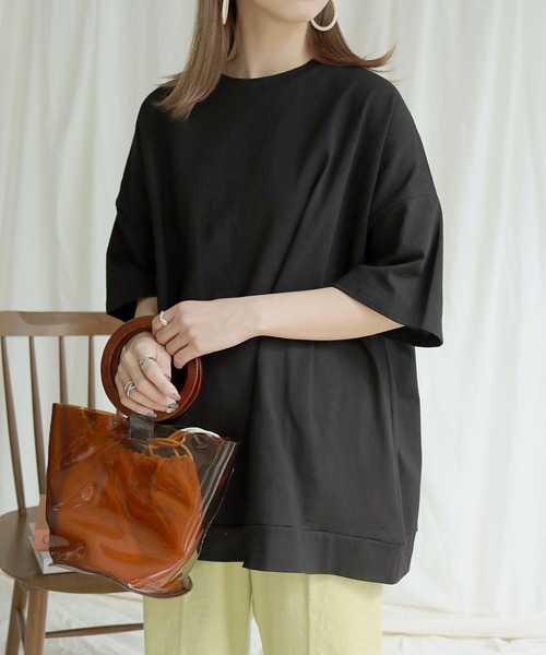 HER CLOSET（ハークローゼット）の「【HERCLOSET】7オンスヘビーウェイトコットンビッグシルエットTシャツ（Tシャツ/カットソー・レディース・ホワイト/チャコールグレー/ブラック/ベージュ/パープル/ブルー・M）」の16枚目の写真