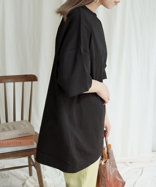 HER CLOSET（ハークローゼット）の「【HERCLOSET】7オンスヘビーウェイトコットンビッグシルエットTシャツ（Tシャツ/カットソー・レディース・ホワイト/チャコールグレー/ブラック/ベージュ/パープル/ブルー・M）」の17枚目の写真