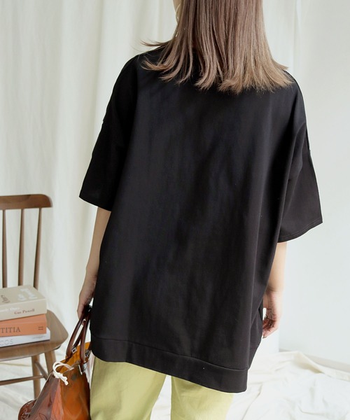 HER CLOSET（ハークローゼット）の「【HERCLOSET】7オンスヘビーウェイトコットンビッグシルエットTシャツ（Tシャツ/カットソー・レディース・ホワイト/チャコールグレー/ブラック/ベージュ/パープル/ブルー・M）」の18枚目の写真