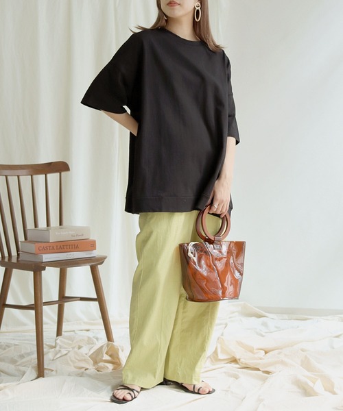 HER CLOSET（ハークローゼット）の「【HERCLOSET】7オンスヘビーウェイトコットンビッグシルエットTシャツ（Tシャツ/カットソー・レディース・ホワイト/チャコールグレー/ブラック/ベージュ/パープル/ブルー・M）」の19枚目の写真