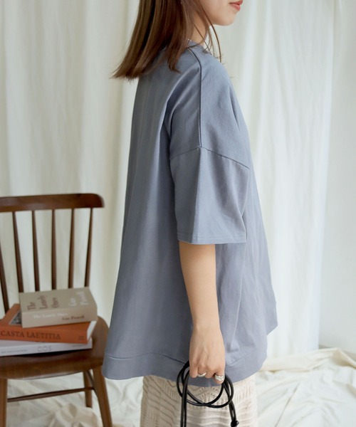 HER CLOSET（ハークローゼット）の「【HERCLOSET】7オンスヘビーウェイトコットンビッグシルエットTシャツ（Tシャツ/カットソー・レディース・ホワイト/チャコールグレー/ブラック/ベージュ/パープル/ブルー・M）」の21枚目の写真