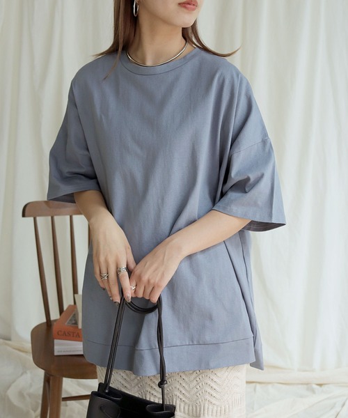 HER CLOSET（ハークローゼット）の「【HERCLOSET】7オンスヘビーウェイトコットンビッグシルエットTシャツ（Tシャツ/カットソー・レディース・ホワイト/チャコールグレー/ブラック/ベージュ/パープル/ブルー・M）」の22枚目の写真