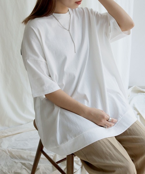 HER CLOSET（ハークローゼット）の「【HERCLOSET】7オンスヘビーウェイトコットンビッグシルエットTシャツ（Tシャツ/カットソー・レディース・ホワイト/チャコールグレー/ブラック/ベージュ/パープル/ブルー・M）」の7枚目の写真