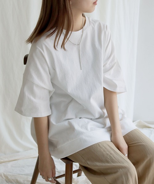 HER CLOSET（ハークローゼット）の「【HERCLOSET】7オンスヘビーウェイトコットンビッグシルエットTシャツ（Tシャツ/カットソー・レディース・ホワイト/チャコールグレー/ブラック/ベージュ/パープル/ブルー・M）」の8枚目の写真