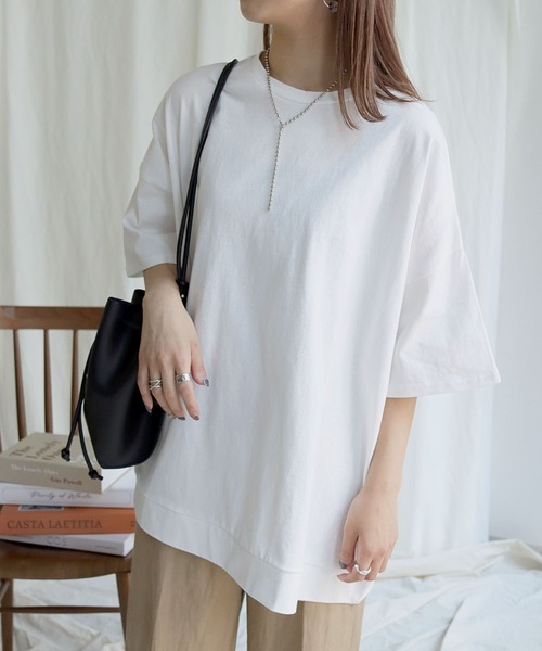 HER CLOSET（ハークローゼット）の「【HERCLOSET】7オンスヘビーウェイトコットンビッグシルエットTシャツ（Tシャツ/カットソー・レディース・ホワイト/チャコールグレー/ブラック/ベージュ/パープル/ブルー・M）」の10枚目の写真