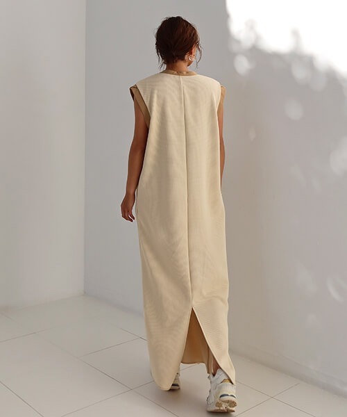 CREDONA（クレドナ）の「ワッフルコンビノースリOP（ワンピース・レディース・ベージュ/カーキ・FREE）」の6枚目の写真