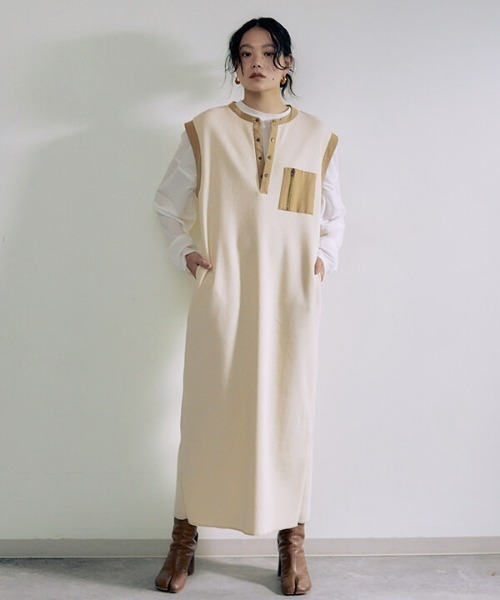 CREDONA（クレドナ）の「ワッフルコンビノースリOP（ワンピース・レディース・ベージュ/カーキ・FREE）」の16枚目の写真