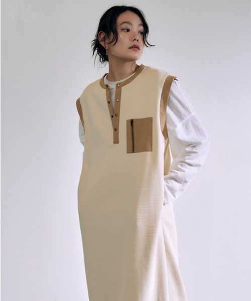 CREDONA（クレドナ）の「ワッフルコンビノースリOP（ワンピース・レディース・ベージュ/カーキ・FREE）」の18枚目の写真