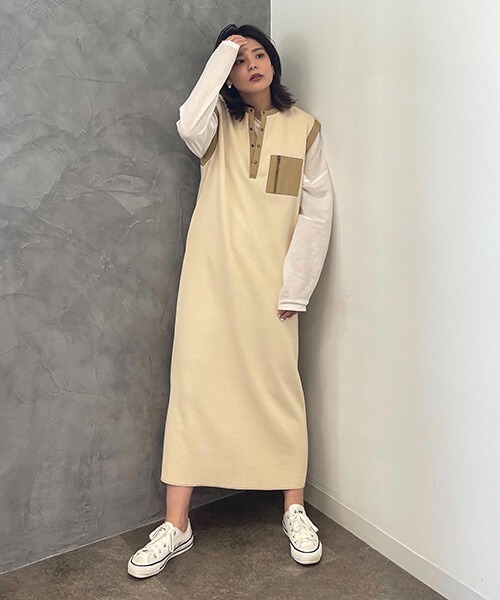 CREDONA（クレドナ）の「ワッフルコンビノースリOP（ワンピース・レディース・ベージュ/カーキ・FREE）」の14枚目の写真