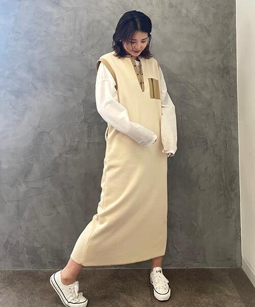 CREDONA（クレドナ）の「ワッフルコンビノースリOP（ワンピース・レディース・ベージュ/カーキ・FREE）」の15枚目の写真