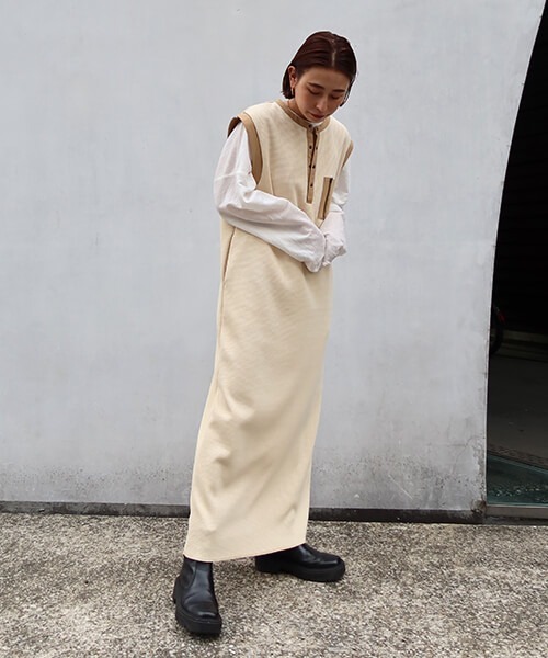 CREDONA（クレドナ）の「ワッフルコンビノースリOP（ワンピース・レディース・ベージュ/カーキ・FREE）」の10枚目の写真