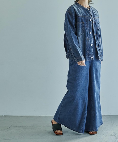 bukht(ブフト)ノーカラーデザインデニムジャケット ノーカラーデニムジャケット｜コート・ジャケット - Fashion Letter