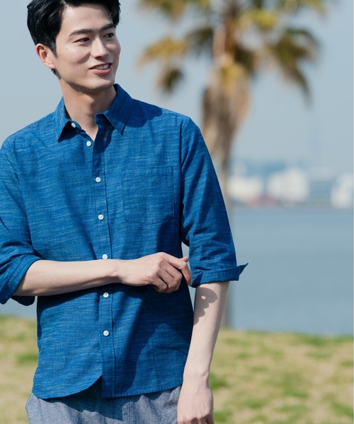 Blue Standard (ブルースタンダード)の「【BLUE STANDARD/ブルースタンダード】柔らかな肌触り フレンチリネンミックス 刷毛目 7分袖シャツ(シャツ/ブラウス・メンズ・ホワイト/グレー/ターコイズブルー/ブルー・MEDIUM/LARGE/X-LARGE)」の13枚目の写真