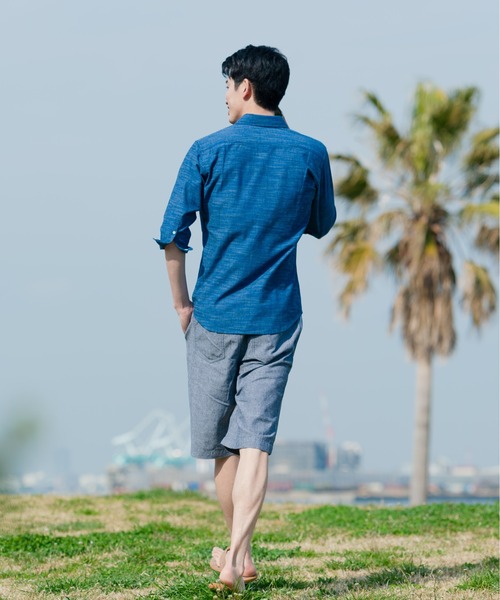 Blue Standard (ブルースタンダード)の「【BLUE STANDARD/ブルースタンダード】柔らかな肌触り フレンチリネンミックス 刷毛目 7分袖シャツ(シャツ/ブラウス・メンズ・ホワイト/グレー/ターコイズブルー/ブルー・MEDIUM/LARGE/X-LARGE)」の9枚目の写真
