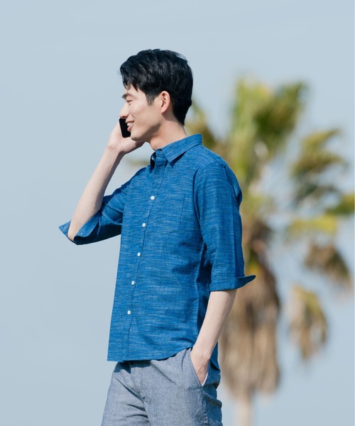 Blue Standard (ブルースタンダード)の「【BLUE STANDARD/ブルースタンダード】柔らかな肌触り フレンチリネンミックス 刷毛目 7分袖シャツ(シャツ/ブラウス・メンズ・ホワイト/グレー/ターコイズブルー/ブルー・MEDIUM/LARGE/X-LARGE)」の11枚目の写真
