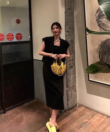 ショートベスト×変形ストラップタイトキャミワンピースセット