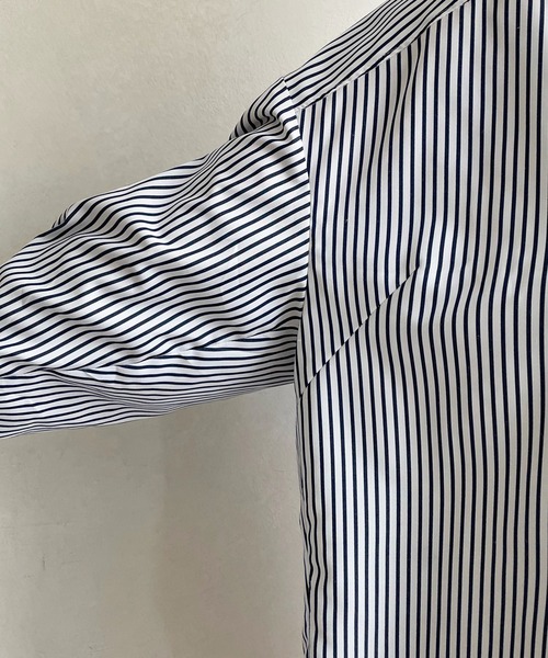 DouDou（ドゥドゥ）の「パールボタンストライプシャツ（シャツ/ブラウス・レディース・ネイビー/ピンク・FREE）」の8枚目の写真