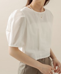 [mline] エンボス肩開きショートシャツ