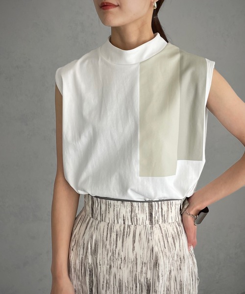 &g'aime（アンジェム）の「【&g’aime】ラインプリントTシャツ（Tシャツ/カットソー・レディース・ホワイト/ブラック・FREE）」の4枚目の写真