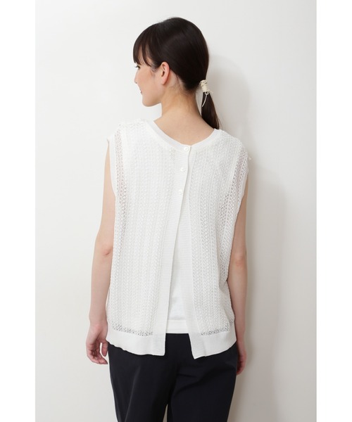 human woman（ヒューマンウーマン）の「◆透かし柄２ＷＡＹニット（ニット/セーター・レディース・ホワイト/ネイビー・MEDIUM）」の10枚目の写真