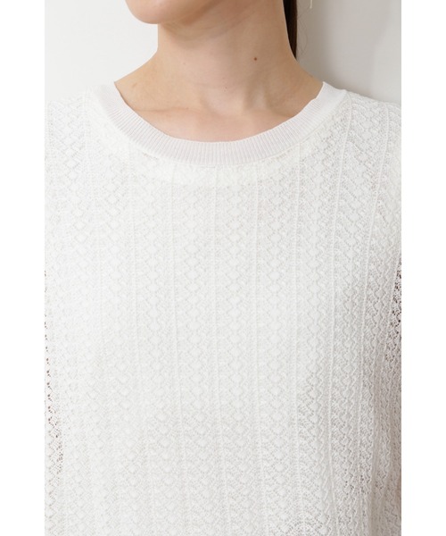 human woman（ヒューマンウーマン）の「◆透かし柄２ＷＡＹニット（ニット/セーター・レディース・ホワイト/ネイビー・MEDIUM）」の5枚目の写真